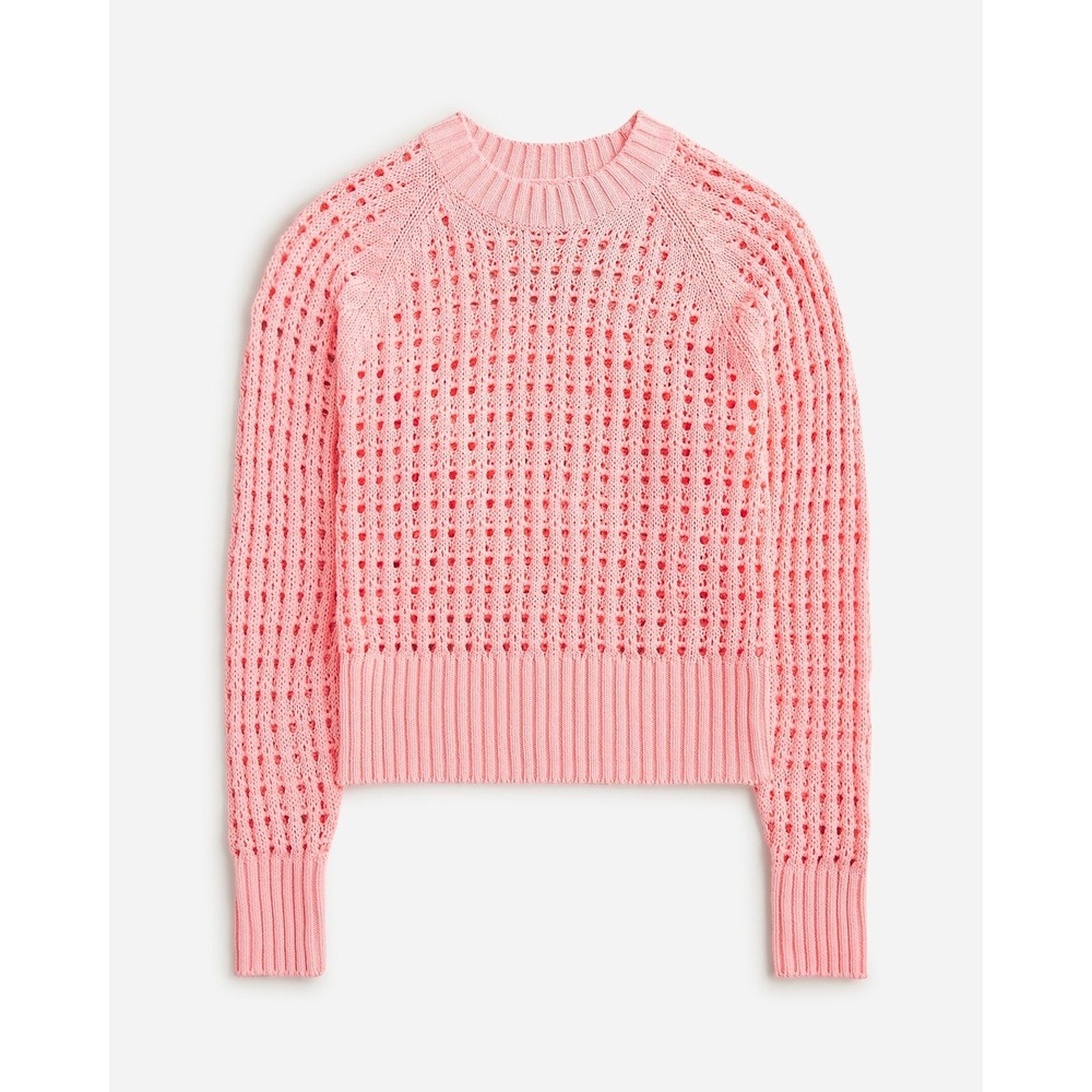 J.Crew Pink Open-Knit Cotton Crewneck Sweater BZ498 XXS NWT